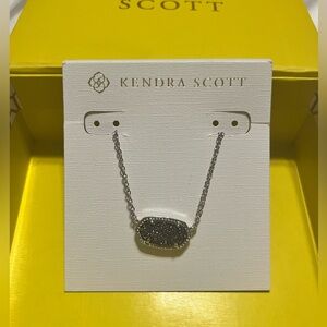 Kendra Scott Silver Necklace with Glittering Dark Pendant